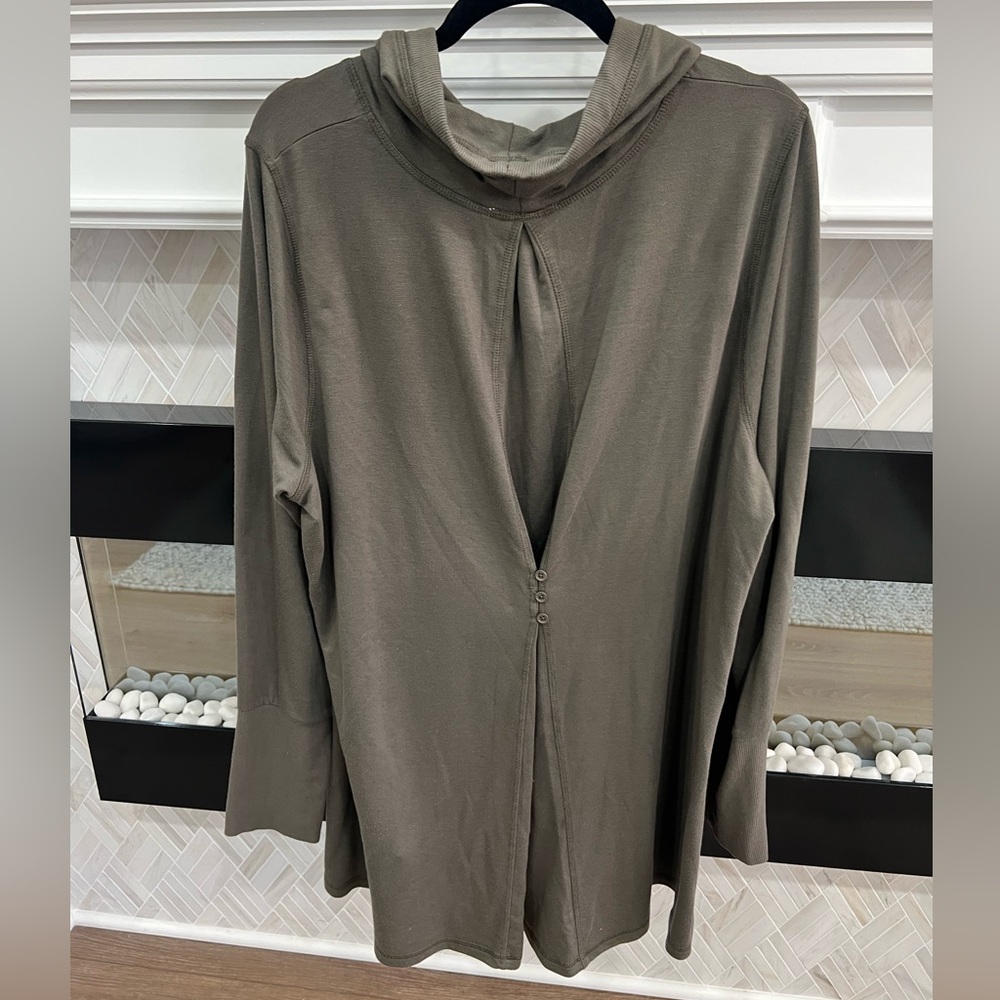 Cable & Gauge Studio Olive Green French Terry Long Sleeve Knit Top Cowl Neck 1X - Picture 2 of 4